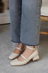 Beige Patent Leather Closed Back Short Heel
